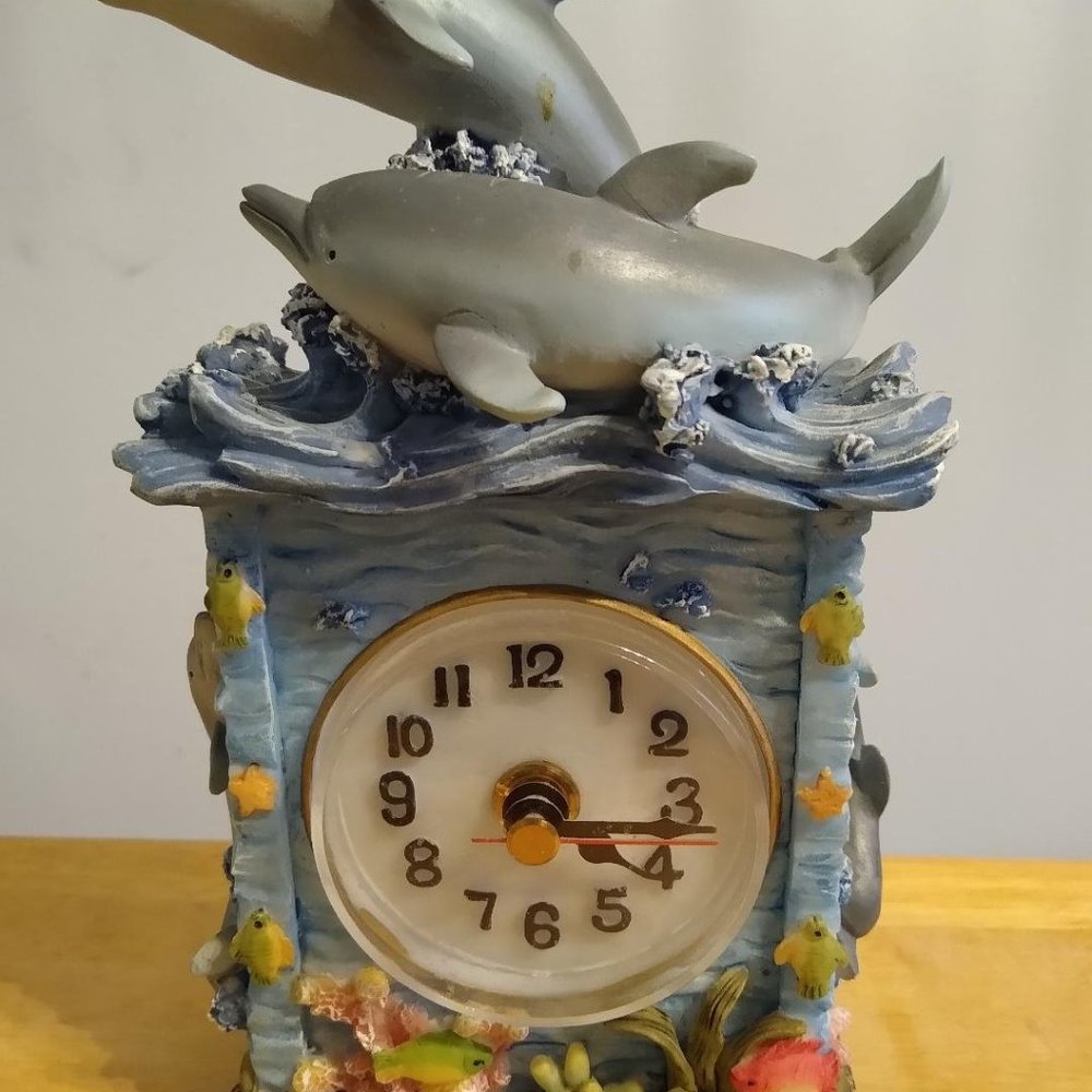Handpainted Dolphin Desk Clock by A. Richesco